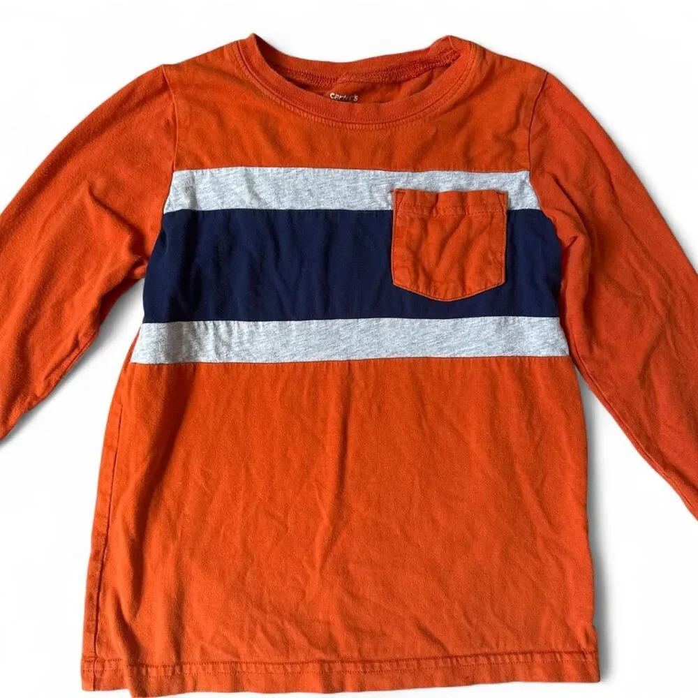 Carter’s Kid Boys Orange Colorblock Long Sleeve Shirt Size 7/7A